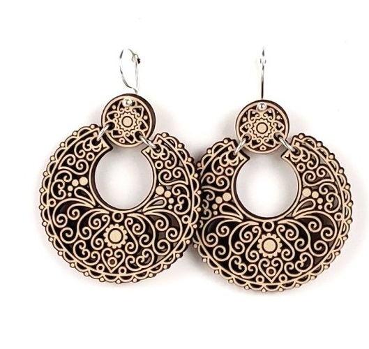 Pendientes Arracada de Madera, Aderezo, con gancho corto - Imagen 2