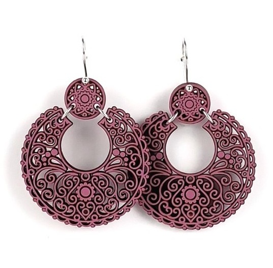 Pendientes Arracada de Madera, Aderezo, con gancho corto