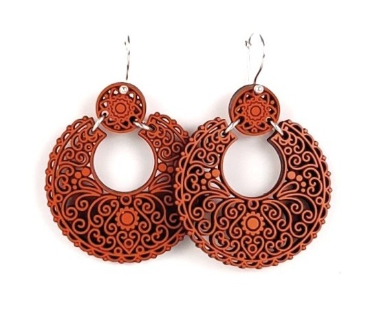 Pendientes Arracada de Madera, Aderezo, con gancho corto - Imagen 4