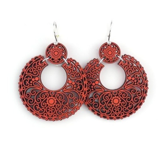 Pendientes Arracada de Madera, Aderezo, con gancho corto - Imagen 5