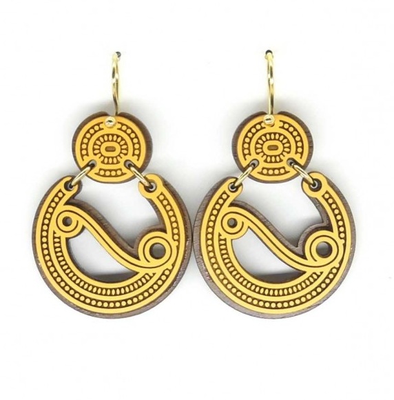 Pendientes de Madera, Torques Arracadas con Gancho corto - Imagen 2